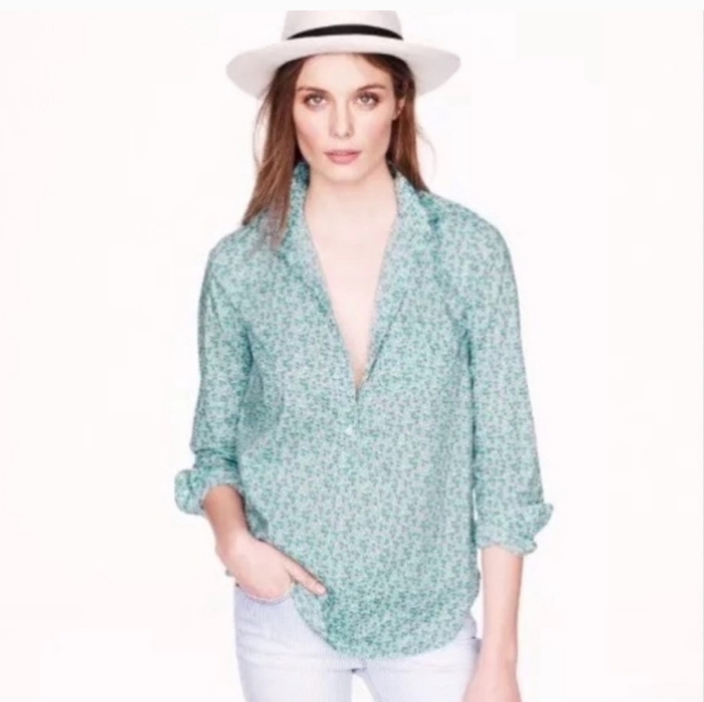 J. Crew Flowerpatch Popover Button Front Long Sle… - image 1